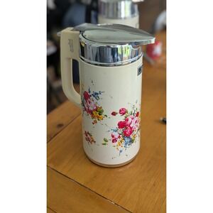 Vintage Zojirushi Floral Vacuum Pitcher Carafe‎ Made in Japan MCM Cream Chrome